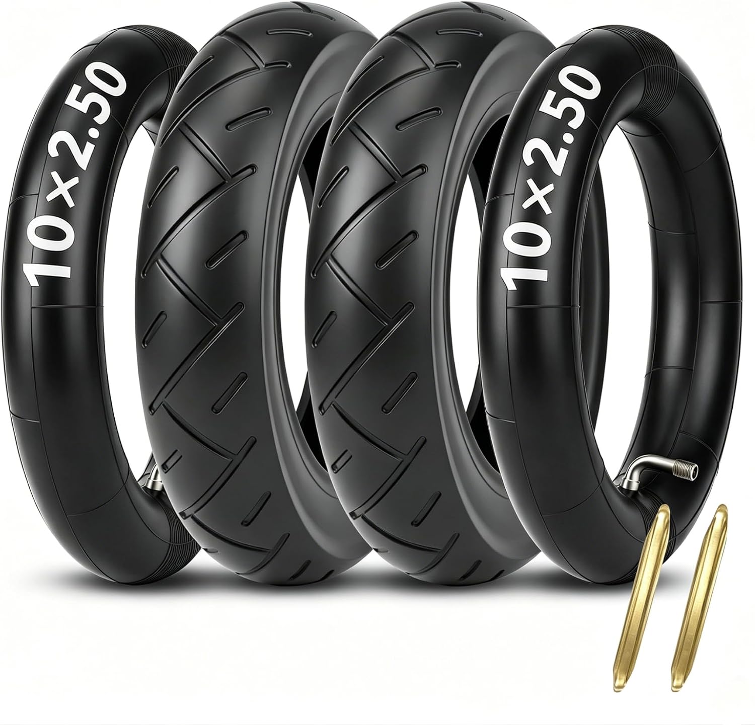 ELVANO 10×2.5 Electric Scooter Tire & Tube Set, Pneumatic Tire and Replacement Tube with 90° Bent Valve and 2 Tire Levers, Fits 6" Rims and 36v, 48v, 400w, 500w, 800w Hub Motor (1-Set)