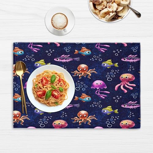 Miniatura 6 de Octopuses Lovely Design Placemats Set of 4 Table Mats Washable Placemat Waterproof Place Mats for Party Home Dining Table Decor 18x12 in