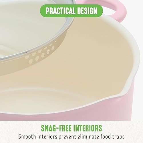 Miniatura 6 de GreenLife SoftGrip - Olla antiadherente de cerámica saludable, 6 cuartos de galón con tapa y tapa coladora, sin PFAS, apta para lavavajillas, rosa