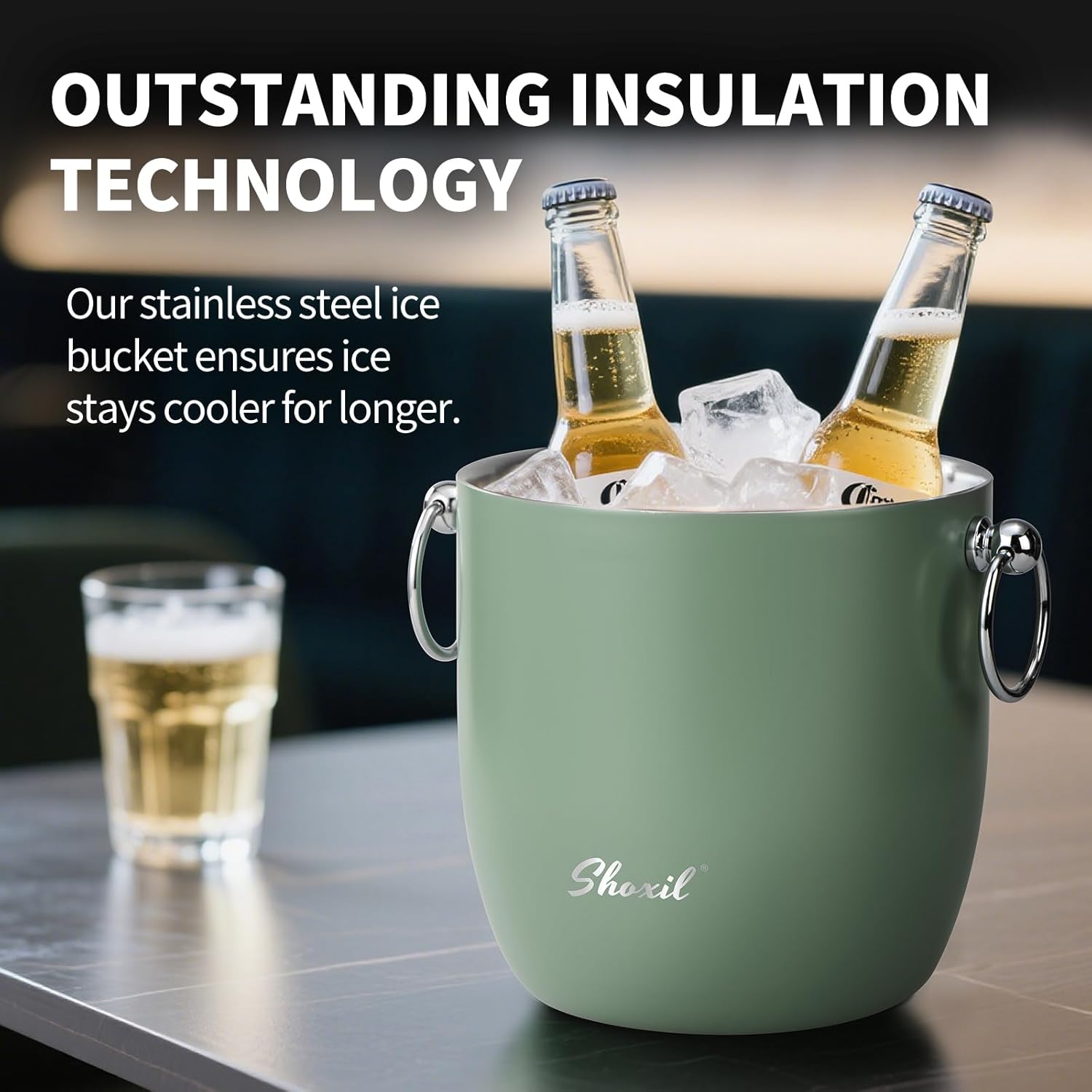 Ice Bucket - 3L Large Ice Bucket for Parties & Cocktail Bar, Stainless Steel Ice Cooler with Lid & Tongs, Retro Style Ice Bucket for Freezer & Drinks - Image 4