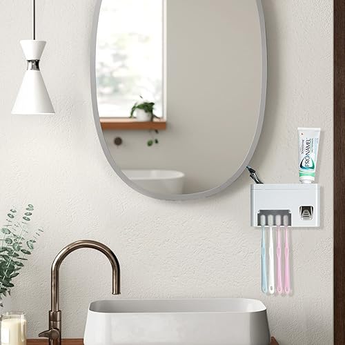 Miniatura 5 de LUEXBOX Soportes autoadhesivos para cepillos de dientes montados en la pared, soporte multifunción para pasta de dientes con cubiertas, dispensador