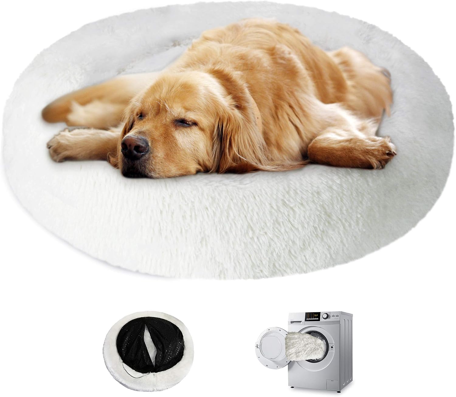 KROSER 24"/32"/40" Donut Dog Cat Bed Washable & Self-Warming Round Pet Bed Deluxe Soft Plush Claming Donut Cuddler Cushion Bed …