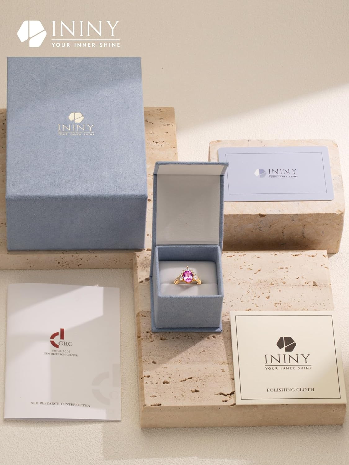 Certified 3CT Lab Grown Intense Pink Sapphire Ring Set, 3-Stone Ring with Crown Tiara Band, 14K Gold Plated Stackable Rings for Women, Anniversary Promise Conflict-Free Jewelry Gift with Certificate & Box - Image 6