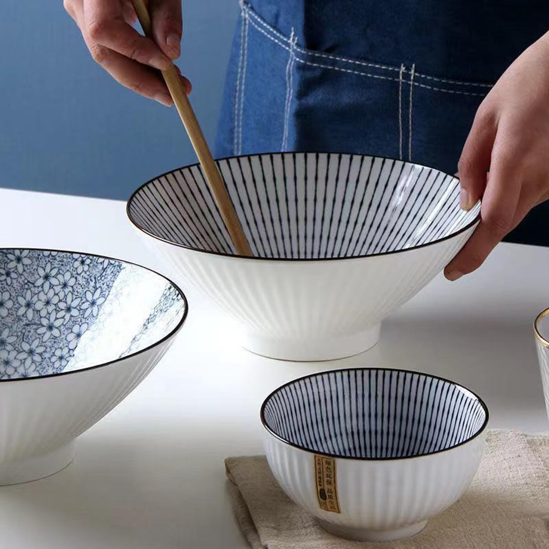 4 Stück japanische Ramen-Schalen, 20, 3 cm, große Mehrzweck-Ramen-Nudelschüssel aus Keramik für Müsli, Suppe, Nudeln.