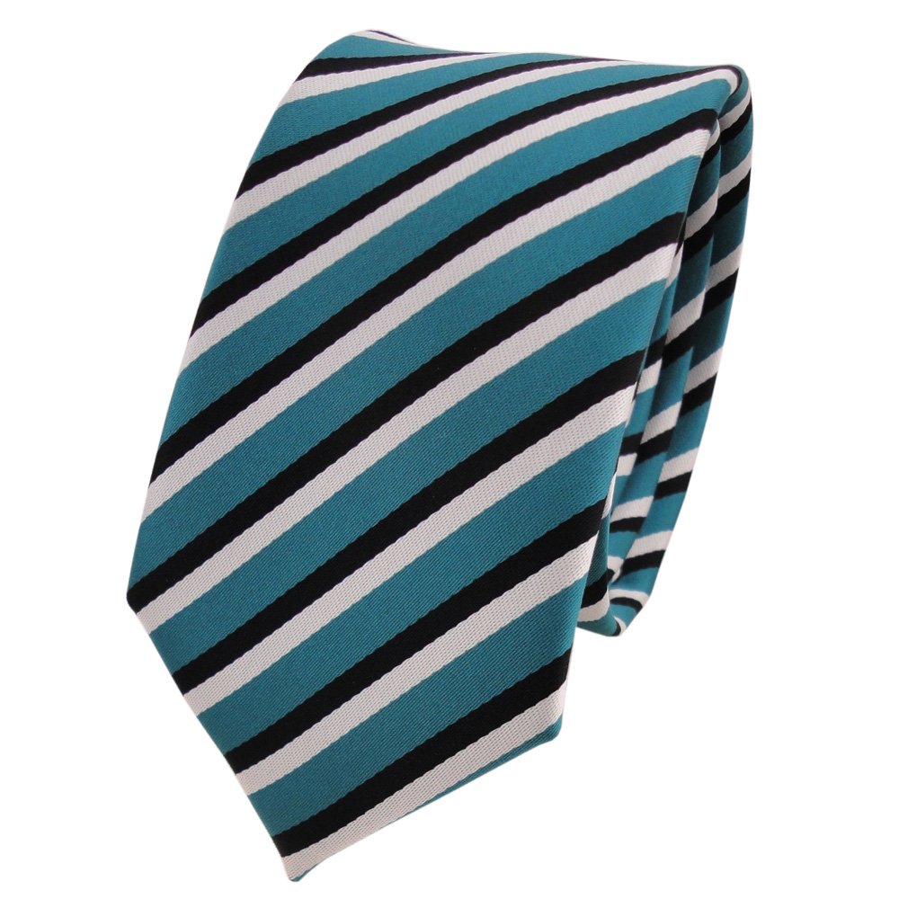 TigerTie narrow Designer tie necktie turquoise black white striped - necktie