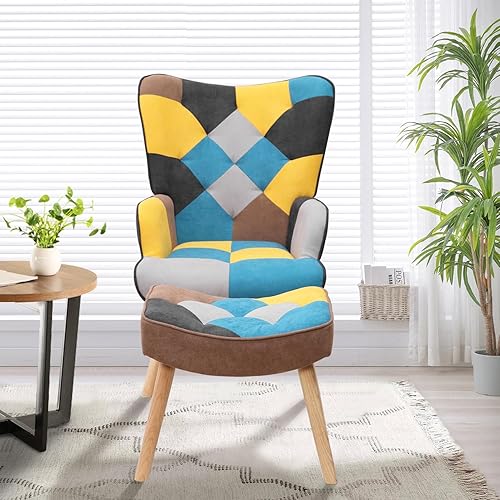 Miniatura 4 de Silla decorativa con otomana, sillas decorativas para sala de estar con respaldo alto y reposabrazos, cómodo sillón para sofá, silla de lectura para