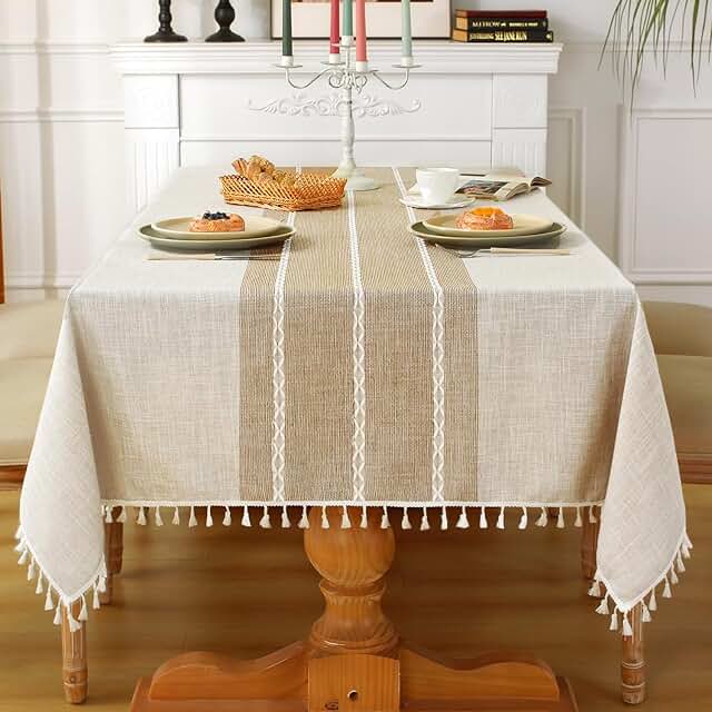 Laolitou Rustic Tablecloth Cotton Linen Waterproof Winter Tablecloth Bur...
