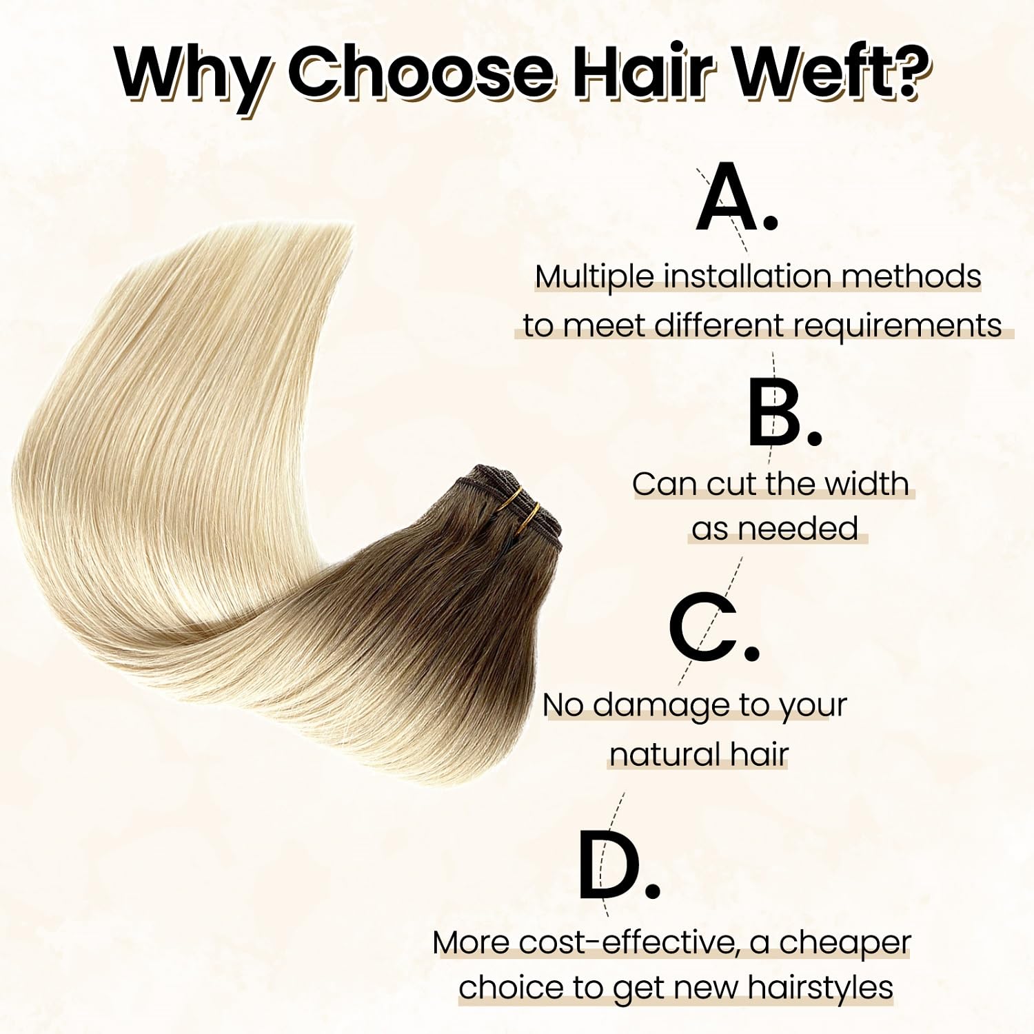 Ombre Sew in Hair Extensions Real Human Hair Bundles Ash Brown to White Blonde Hand Tied Weft Human Hair Sew in Hair Extensions Double Weft Human Hair Weft Extension 12 Inch 80 Gram