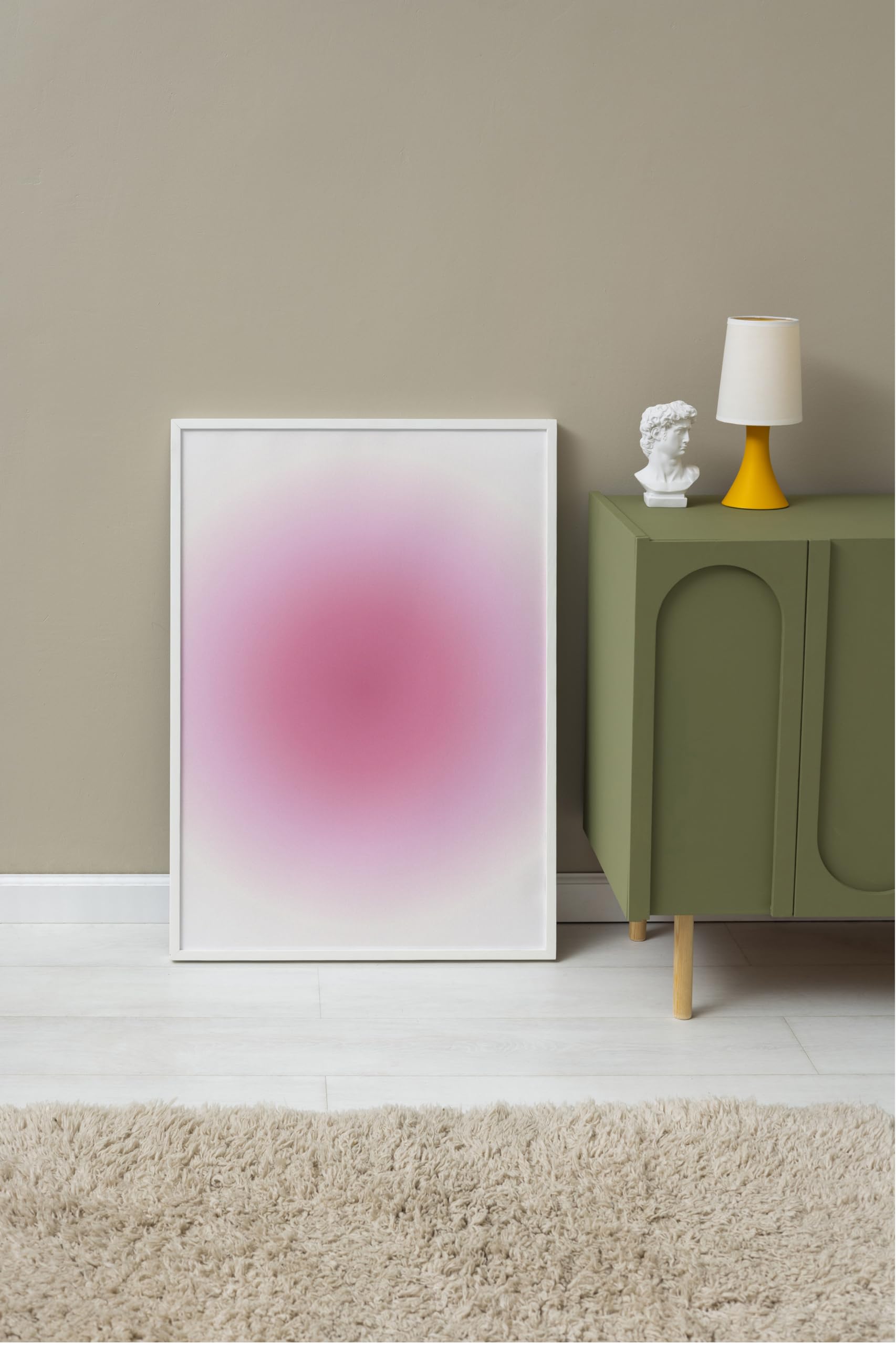 Zestia Beyaz Çerçeveli Tablo, Pembe Gradyan Arka Plan, Soyut Yumuşak Geçiş Poster No: 107659 50 x 70