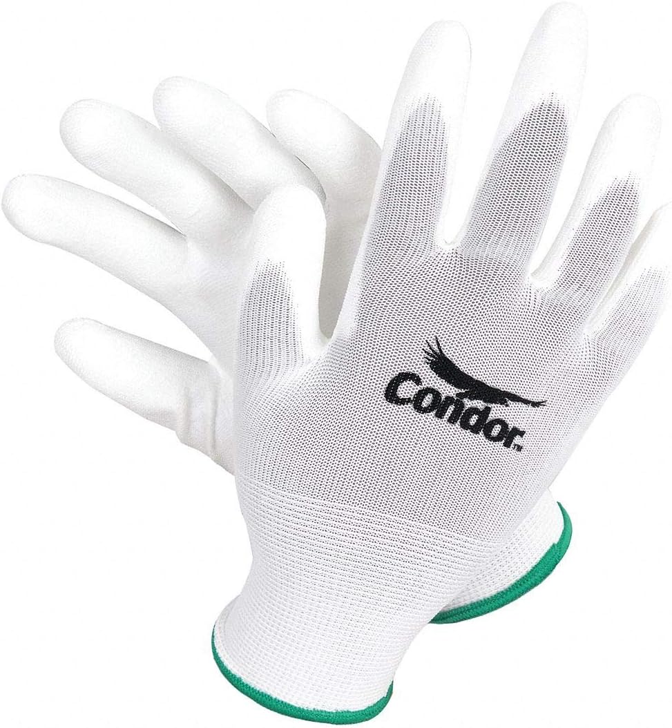 CONDOR 2UUF5 Glove, Palm Coated, White, Nylon, M, Pr