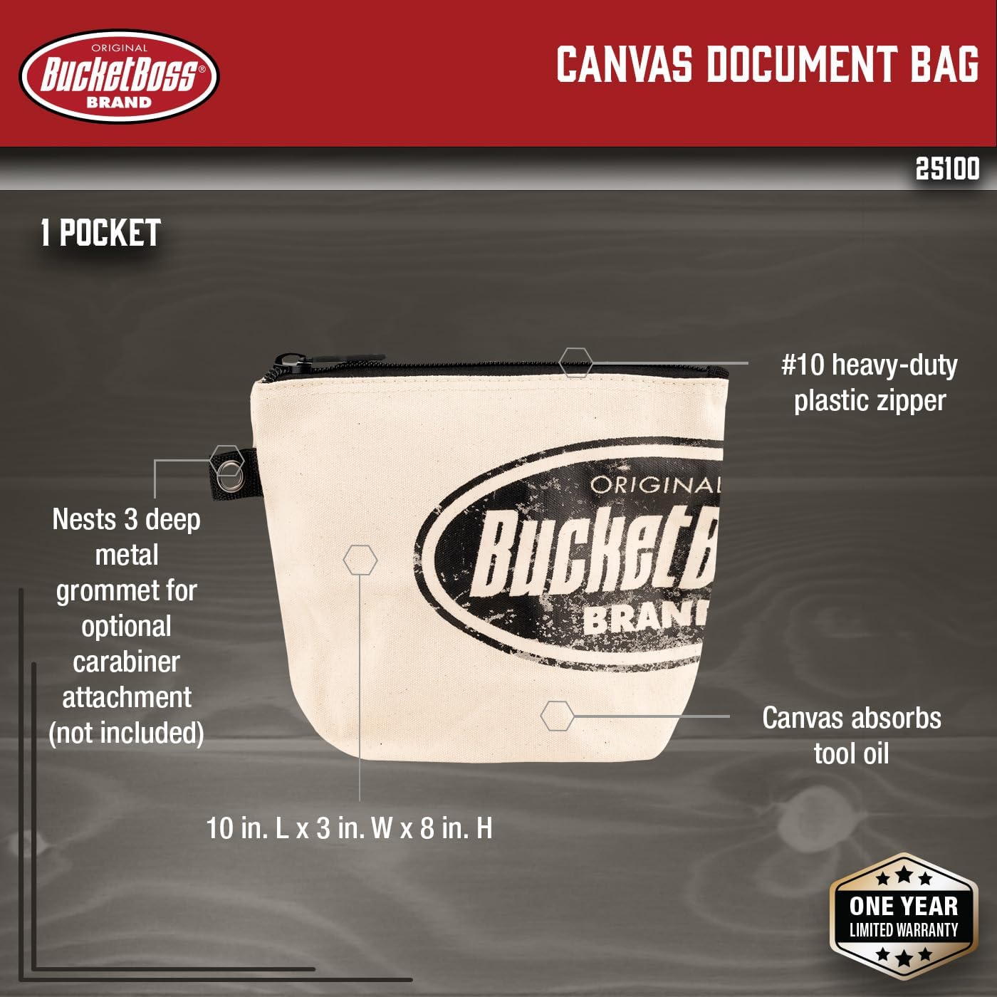 Bucket Boss Canvas Document Bag in Tan, 25100