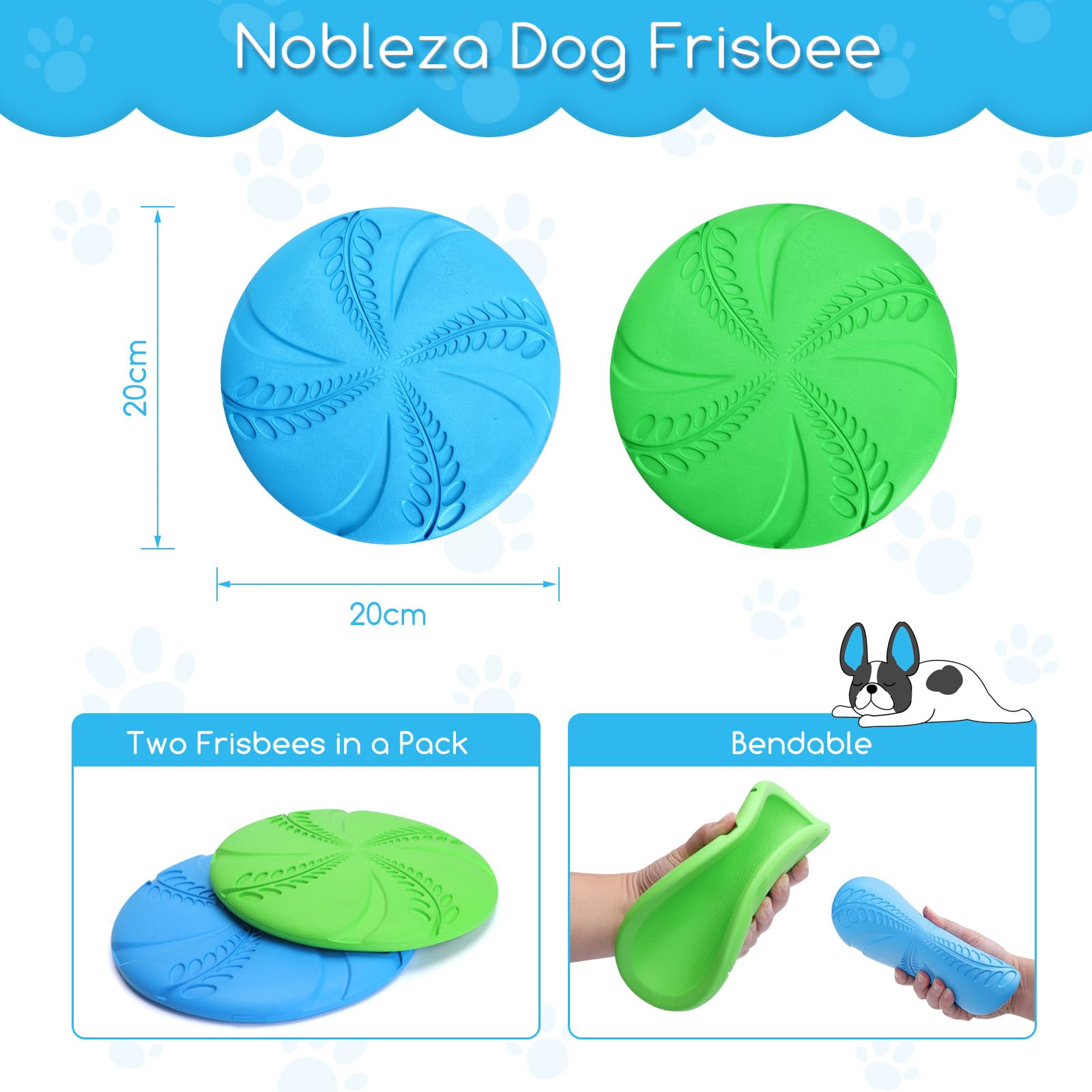 Nobleza Frisbee Gomma Naturale per Cani 20 cm Blu Verde