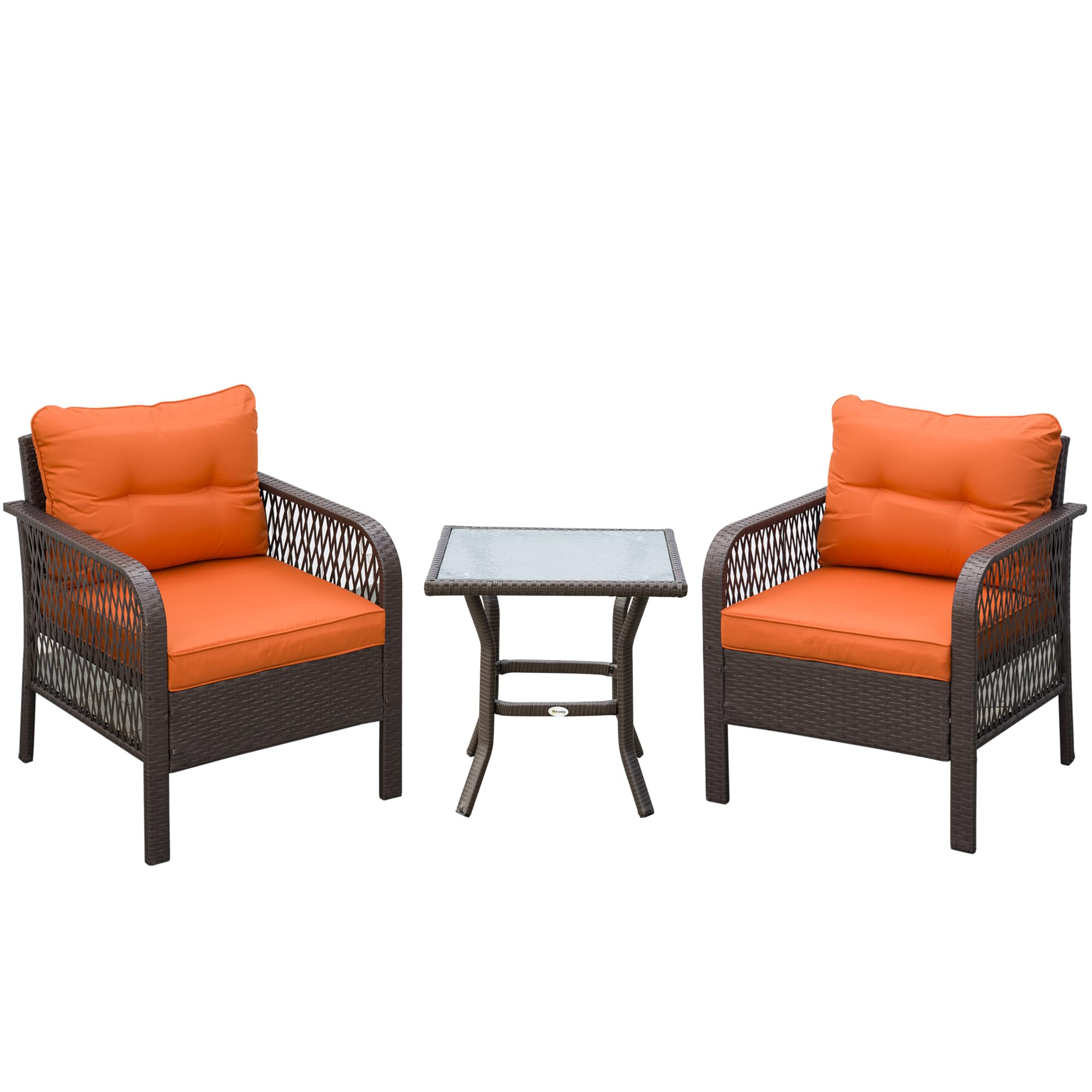 Outsunny Orange Garden Patio Bistro Set Rattan 3 Pieces