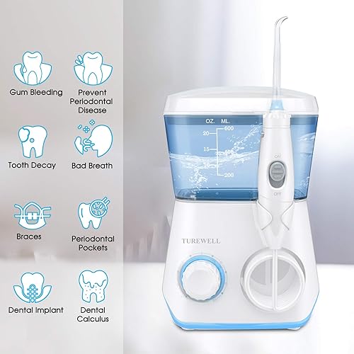 Miniatura 2 de TUREWELL Irrigador bucal con hilo dental limpiador dental de dientes de agua de 203fl oz 10 presión ajustable hilo dental eléctrico para
