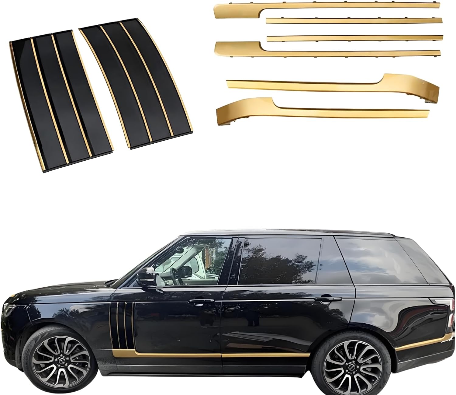 8Pcs Side Fender Air Wing Vent+Door Side Molding Trim Strip Kits Compatible with Land Range Range Rover 2014 2015 2016 2017 2018 2019 2020 2021 2022 Gold+Black Accessories