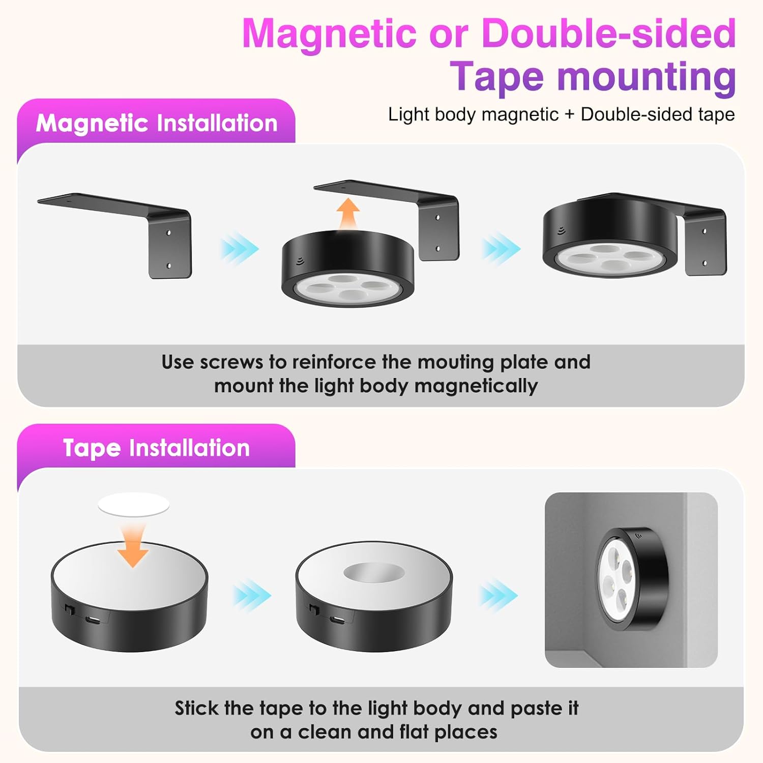 13 RGB Color Picture Lights for Wall - Rechargeable Battery Operated Poster Lights with Remote - Magnetic Painting Light for Pictures Photo Frame Portrait, Dimmable & Timer (White, 3 Pack)