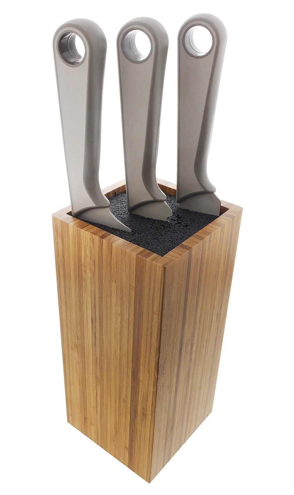 Bamboo Knife Block with Bristles, Natural Wood Universal Knives Holder