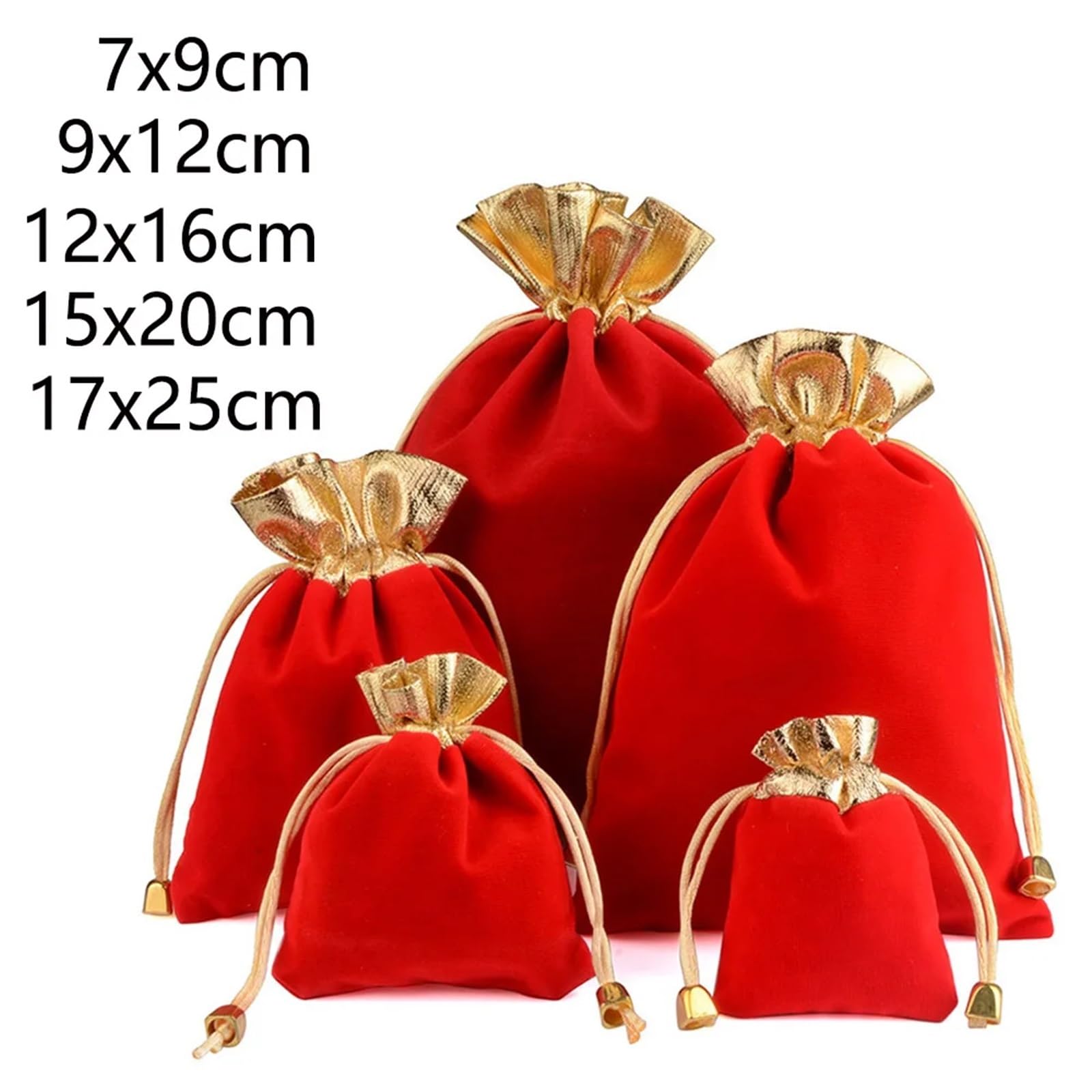 Geschenkbeutel 25 Stück Samtbeutel mit Kordelzug in goldener Farbe, 7 x 9, 9 x 12, 12 x 16 cm, for Weihnachten, Hochzeit, Schmuck, Verpackung(Mixed,12X16CM_25PCS)