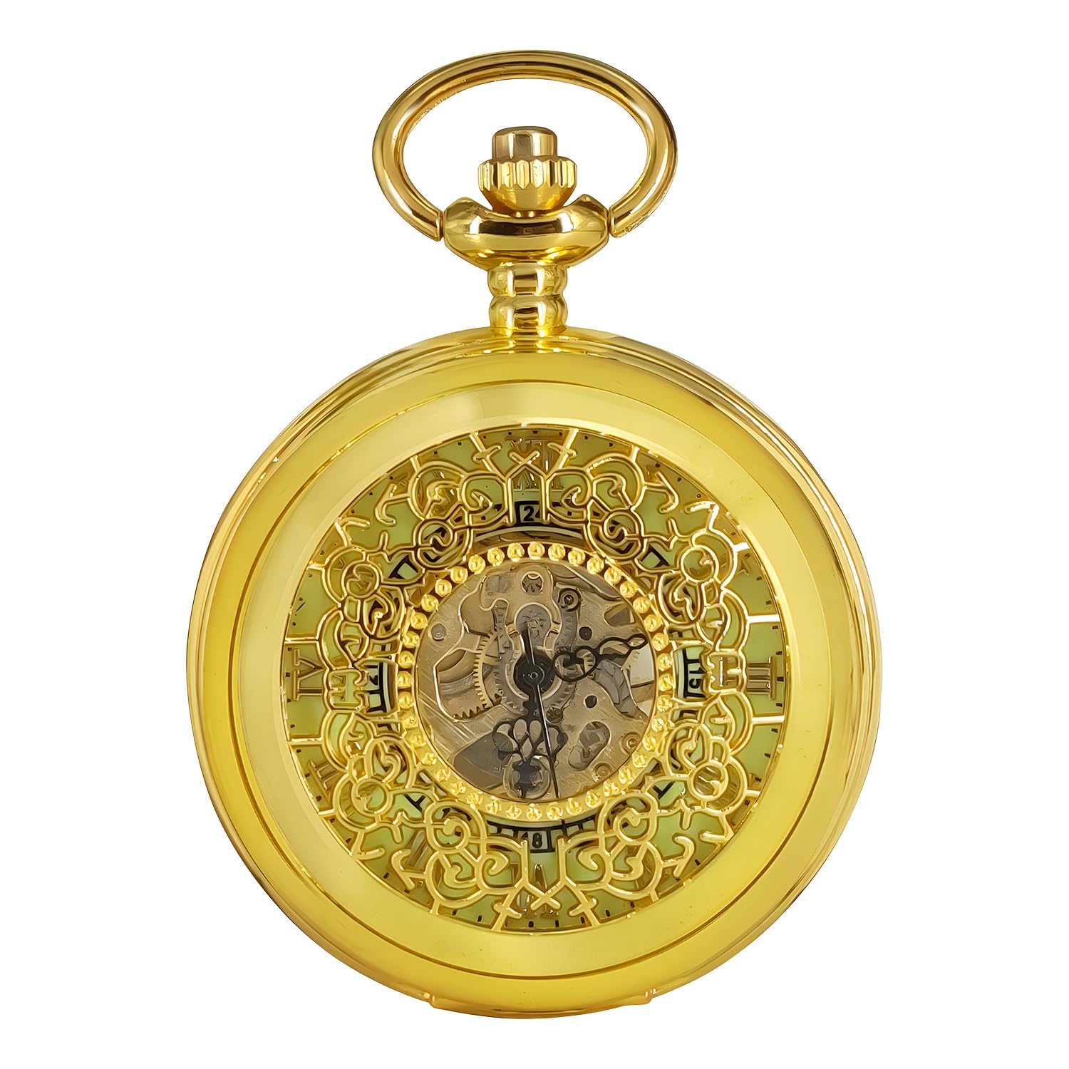 BOSHIYA Men Scheletro Vintage Orologio tascabile a vapore Wink Windup ha aiutato il meccanismo di cacciatore a copertura con catena