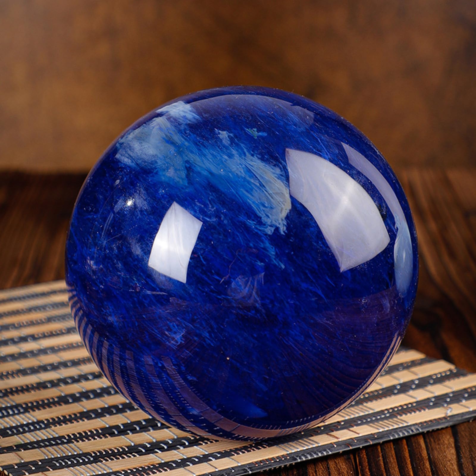 Esfera de Cristal de Cuarzo Natural con Soporte, Bola de Cristal Azul de fundición, Escultura de Bola de Piedra Preciosa Mineral curativa con Bola de Cristal mágico,12cm/4.7in
