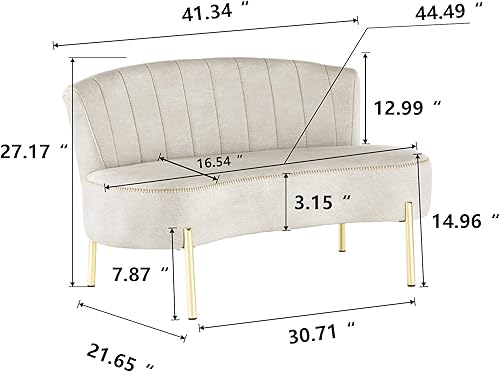 Miniatura 2 de annjoe Sofá de dos plazas tapizado banco de banquete otomano con respaldo y patas de metal dorado para comedor sala de estar dormitorio funiture