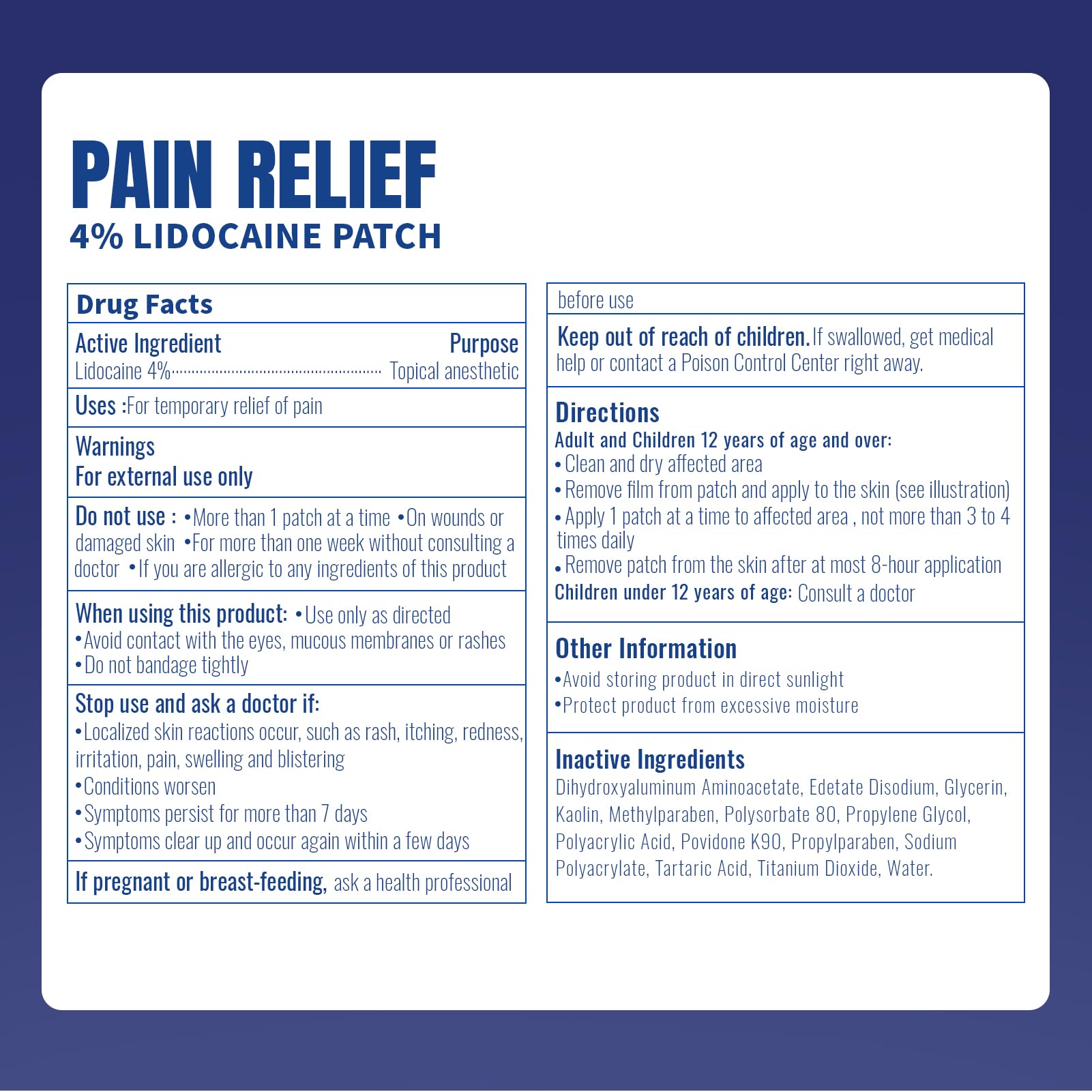 ZEEY 4% Lidocaine Pain Relief Patches Maximum Strength OTC, 20Ct — Amazon image 2
