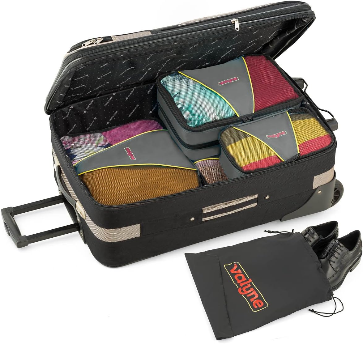 Valyne Packing Cubes 4-pcs Set, Luggage Travel Organizer Bags with a Free Laundry/shoe Bag