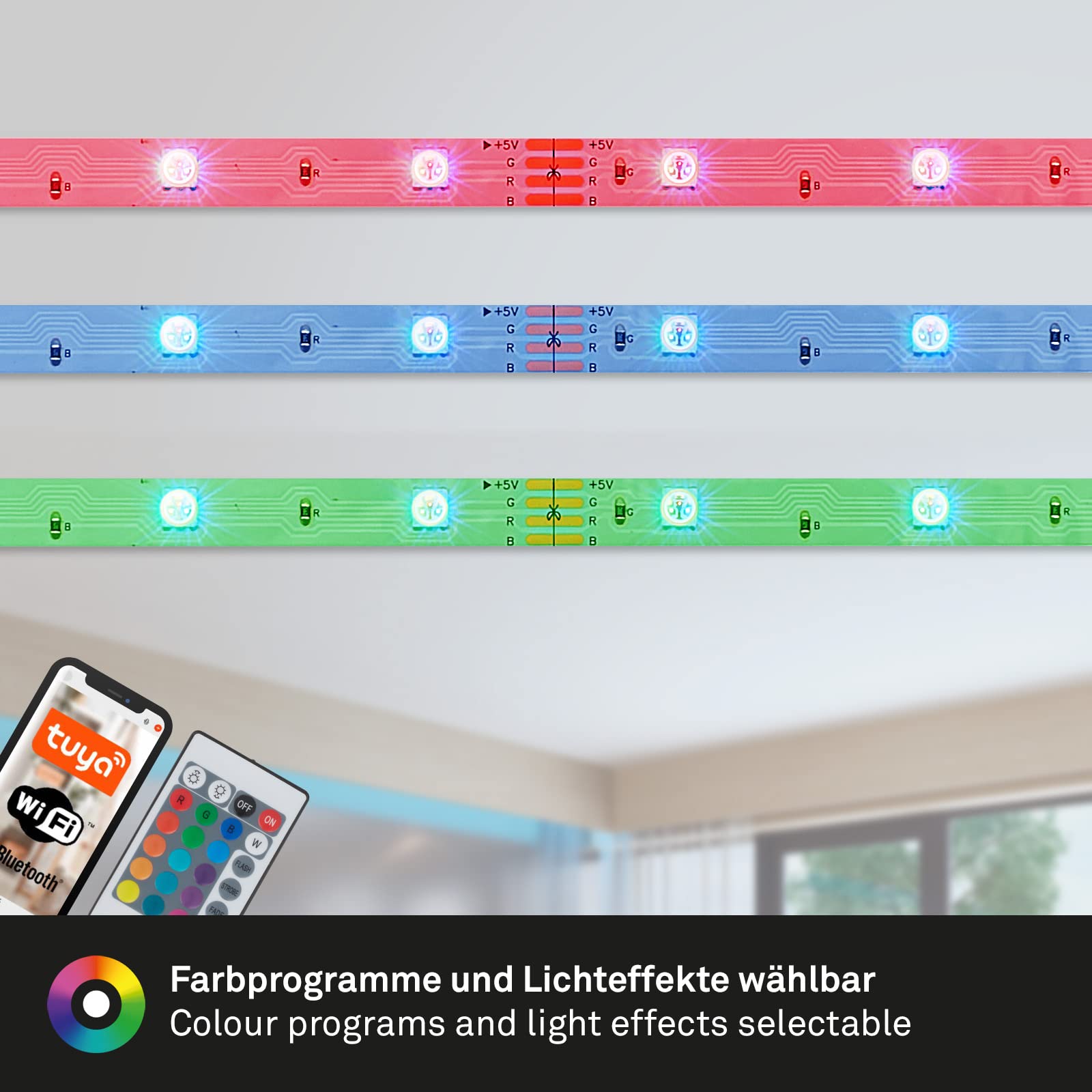 Briloner Leuchten - Taśma LED, taśma LED, taśma LED 5 m, samoprzylepna, możliwość skrócenia, ściemniana, wraz z pilotem zdalnego sterowania, WIFI, sterowanie aplikacją, Amazon ECHO, funkcja zmiany koloru, biała, 5000 x 10 x 3 mm (dł. x szer. x wys.)
