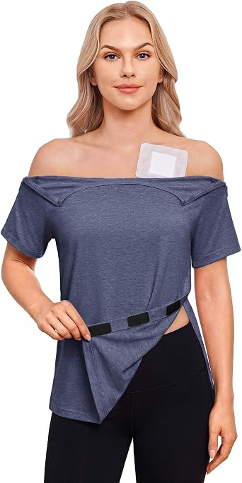 Deyeek Post Shoulder Surgery Shirts for Women 1/2 Zippers Tear Away Sleeve Chemo Port Adaptive Clothing