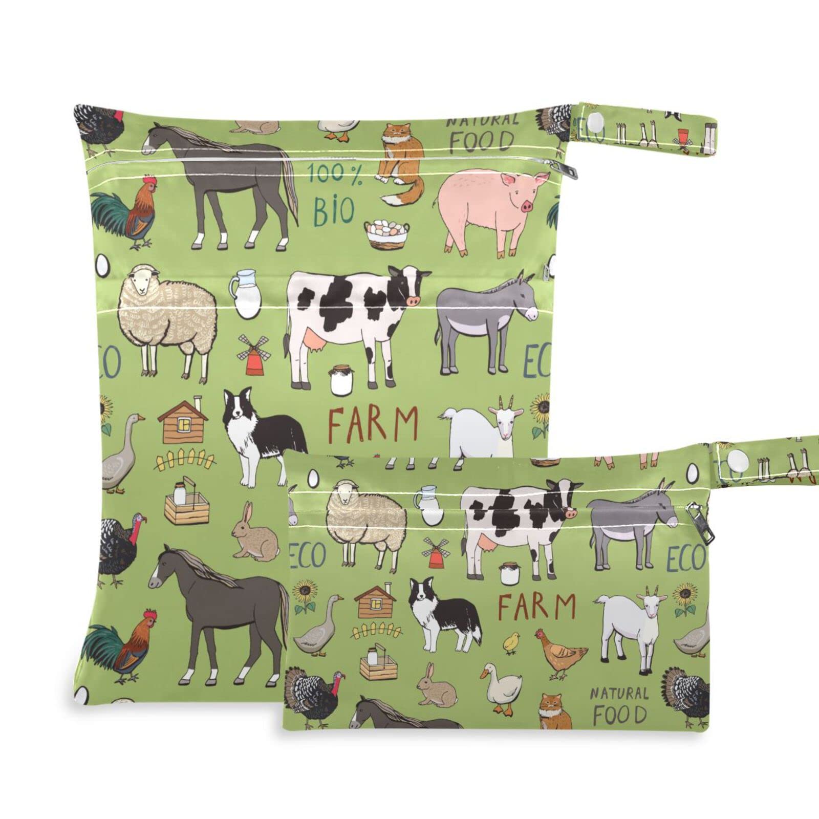 Burbuja Farm Animals Wet Dry Bags For Baby Cloth Diaper