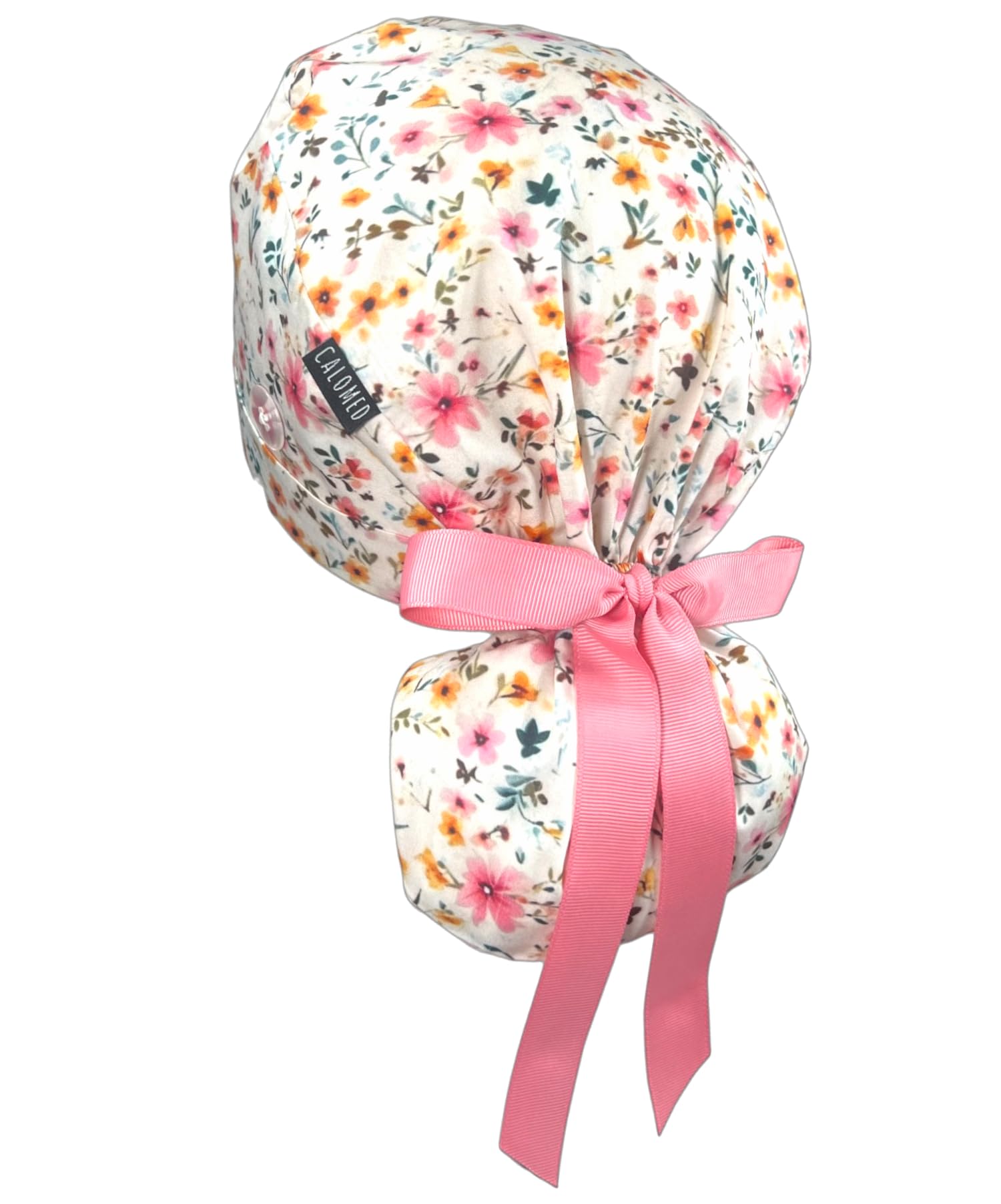 Scrub Cap for Women and Men, Ponytail Scrub Caps, Working Hat, Head Cover with Ribbon Ties and Buttons, Long Hair