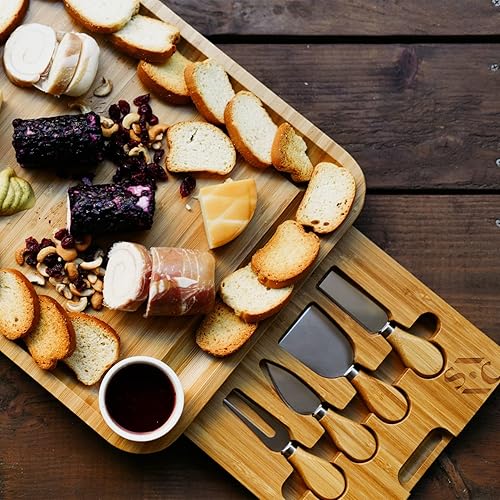 Miniatura 6 de STONE & CLAY Tablas de cortar de embutidos – Bandeja para servir con herramientas (cuchillo de queso, esparcidor, tenedor, afeitadora) – Perfecto