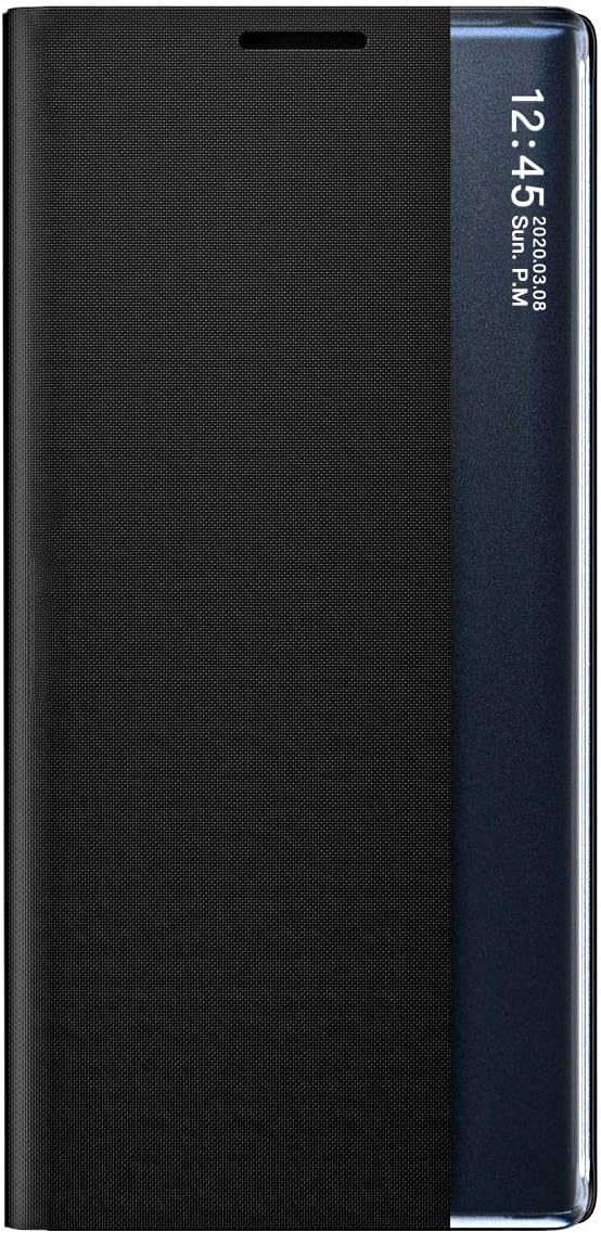 TANYO Smart View Case for Samsung Galaxy Note 20 Ultra (5G/4G), Premium PU Leather Case with Clear Window, Fashion Mirror Mobile Case with Folding Stand, Case Cover – Black