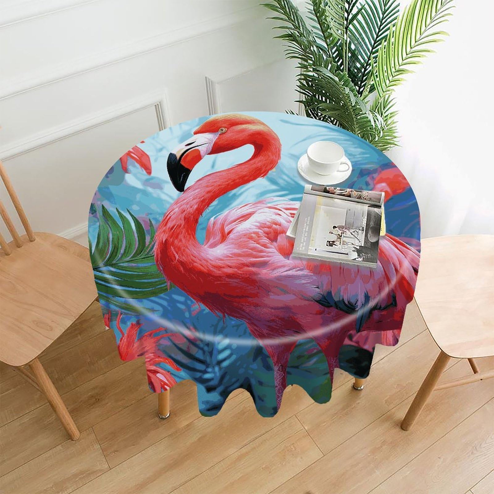 FekiLoot Painted Flamingo Round Tablecloth Cover 60 Inch Wrinkle Free Washable Polyester Fabric Table Cover Decorative Round Table Cloth for Home Dining Kitchen Party Farmhouse