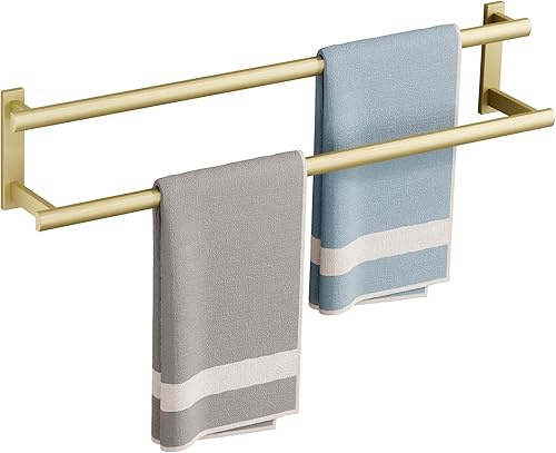 Miniatura 9 de SAYAYO - Toallero doble para baño, 24 pulgadas de barra de toalla negra mate para baño, soporte de toalla montado en la pared, acero inoxidable