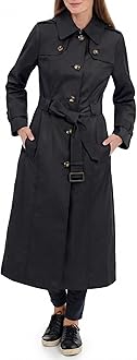 LONDON FOG womens Single Breasted Long Trench Coat With Epaulettes and Belt