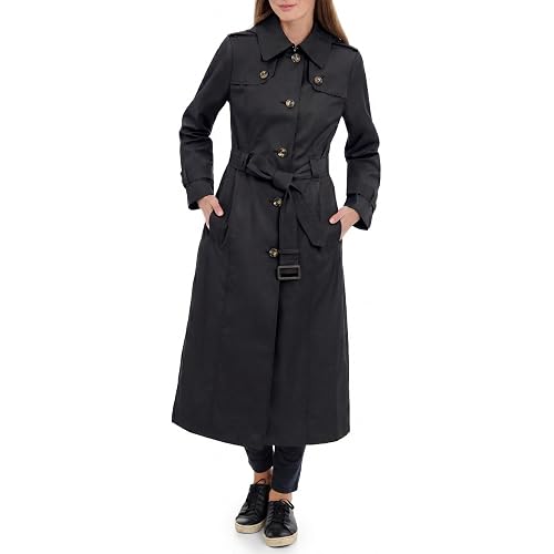 LONDON FOG womens Single Breasted Long Trench Coat With Epaulettes and Belt