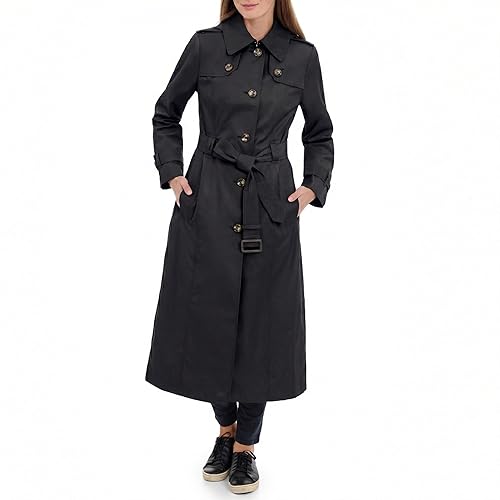 LONDON FOG womens Single Breasted Long Trench Coat With Epaulettes