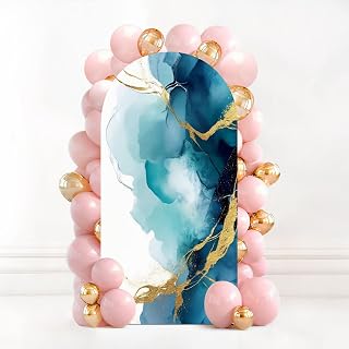 6.6FT Wedding Arch Backdrop Cover Teal Alcohol Ink Fluid Spandex Fitted Fabric Round Top Stretchy Stand Covers for Baby Shower Birthday Party Decoration