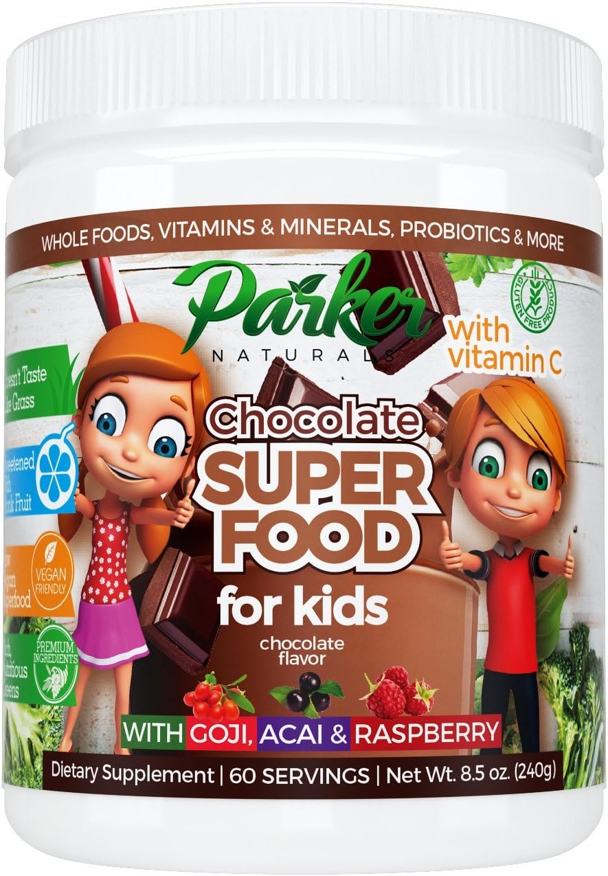 Berry Green Chocolate Superfood Powder Smoothie Mix for Kids 60 servings with Organic Greens & Fruits, Enzymes, Probiotics, Antioxidants, Vitamins, Minerals, Vitamin C - Non GMO, Vegan & Gluten Free