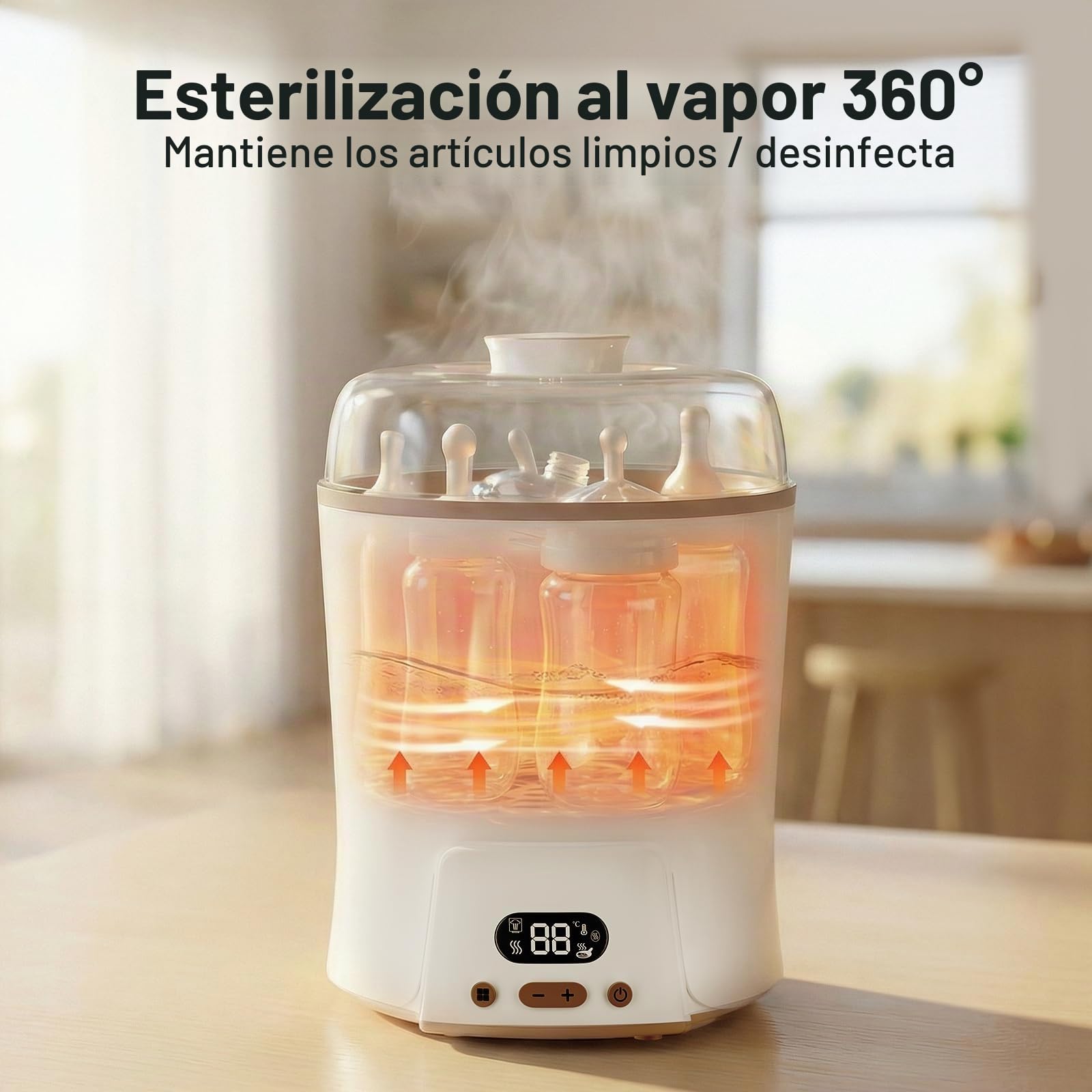 Esterilizador de biberón de 2 niveles para 6 biberones y chupetes, esterilizador de biberones 4 en 1 para biberones, juguetes de mordedor, calentador de leche y alimentos