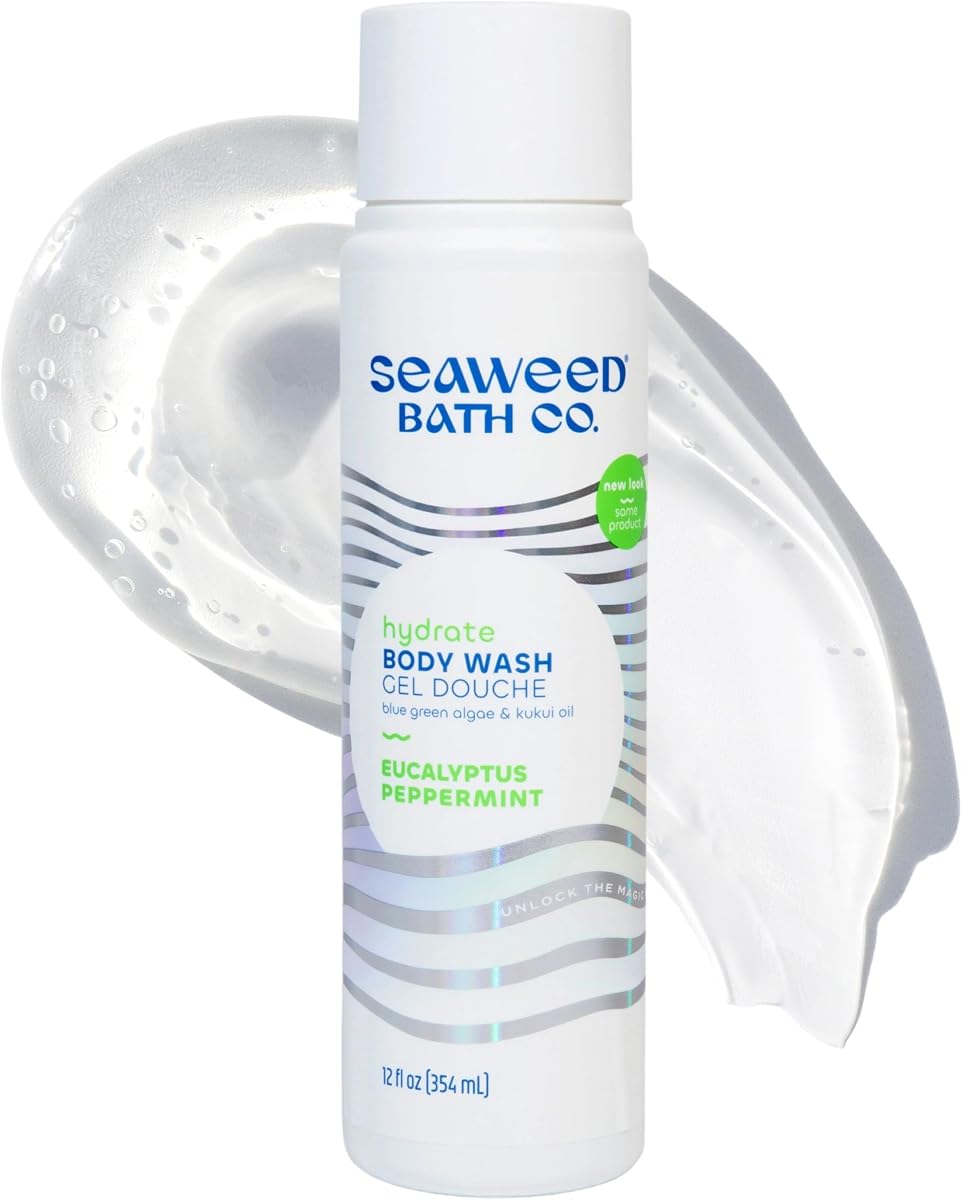 Seaweed Bath Co. Hydrate Body Wash, Eucalyptus Peppermint, 12 oz | Hydrating Lathering Cleanser with Nourishing Natural Ingredients, Vegan, Paraben and Sulfate Free Shower Gel