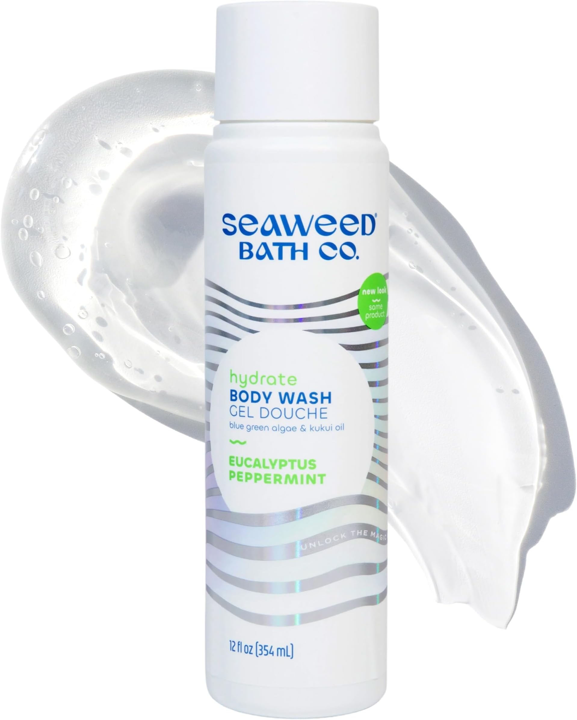 Seaweed Bath Co. Hydrate Body Wash - Eucalyptus Peppermint - Hydrating Lathering Cleanser with Nourishing Natural Ingredients - Vegan, Paraben and Sulfate Free Shower Gel - 12 oz