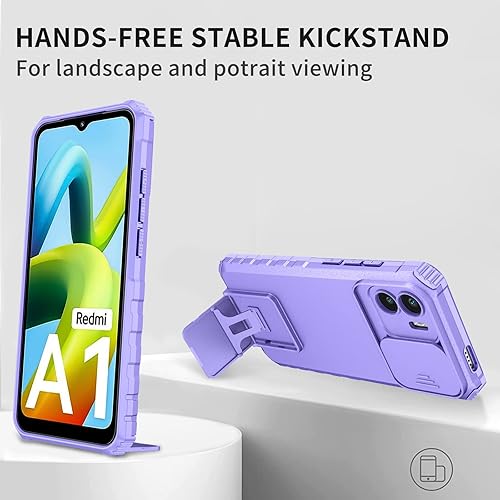 Miniatura 6 de Ysnzaq Funda resistente a prueba de golpes de grado militar para Xiaomi Redmi A1 6.52", protección de lente de ventana deslizante con soporte