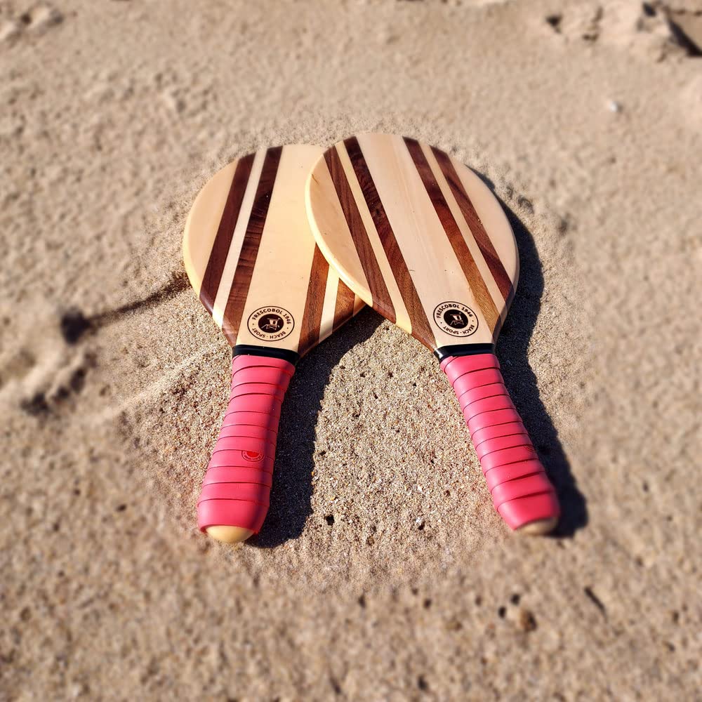 Palas de Playa | Juego de Raquetas de Alta Gama | Frescobol Beach Bats | Conjunto de Raqueta Mono Color Pastel Red
