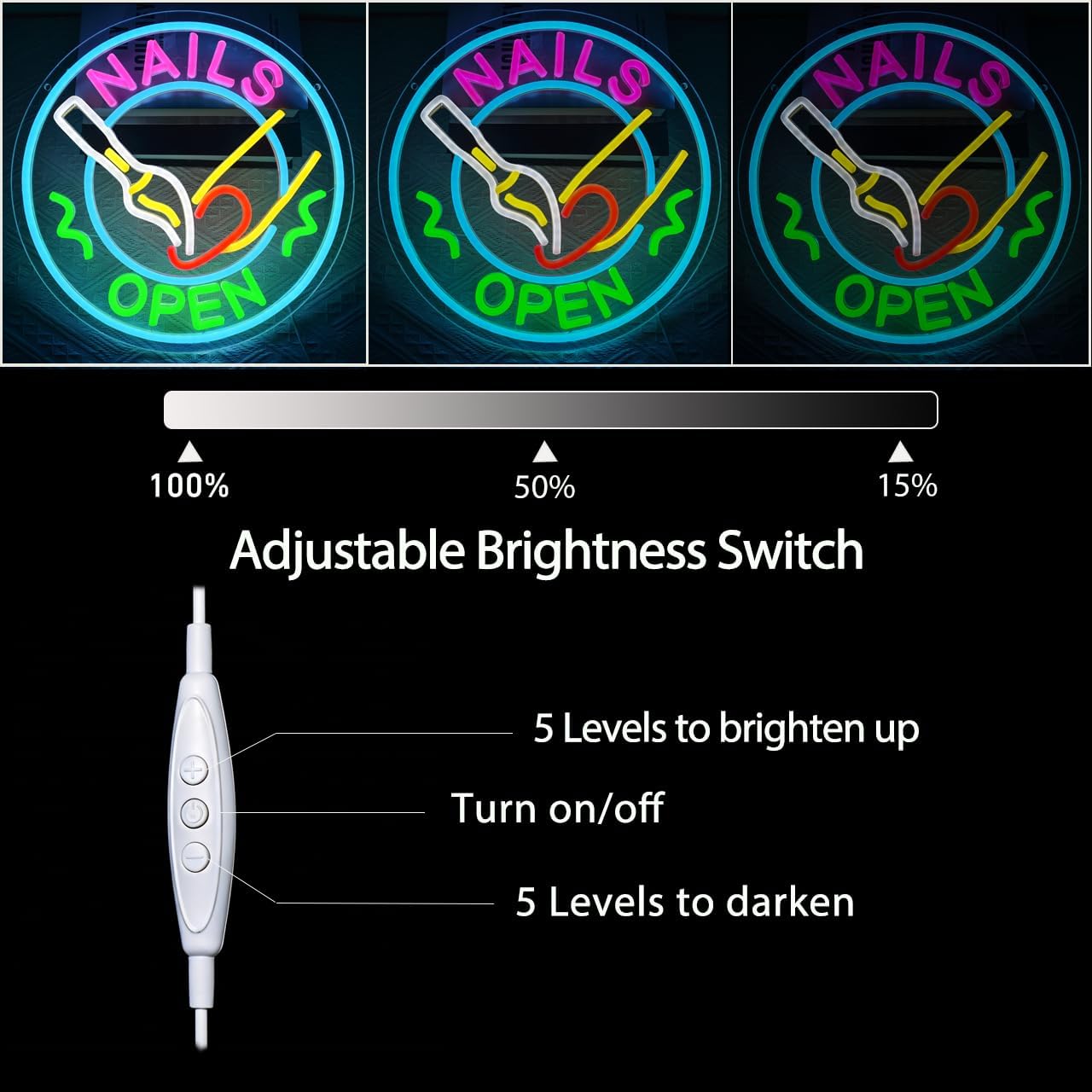 Nails Open Neon Sign for Nail Salon Decor, LED Nail Polish Light Up Sign for Beauty Shop, Dimmable Business Makep Room Wall Sign for Beauty Salon Studio 12.6" X 12.6" image 5