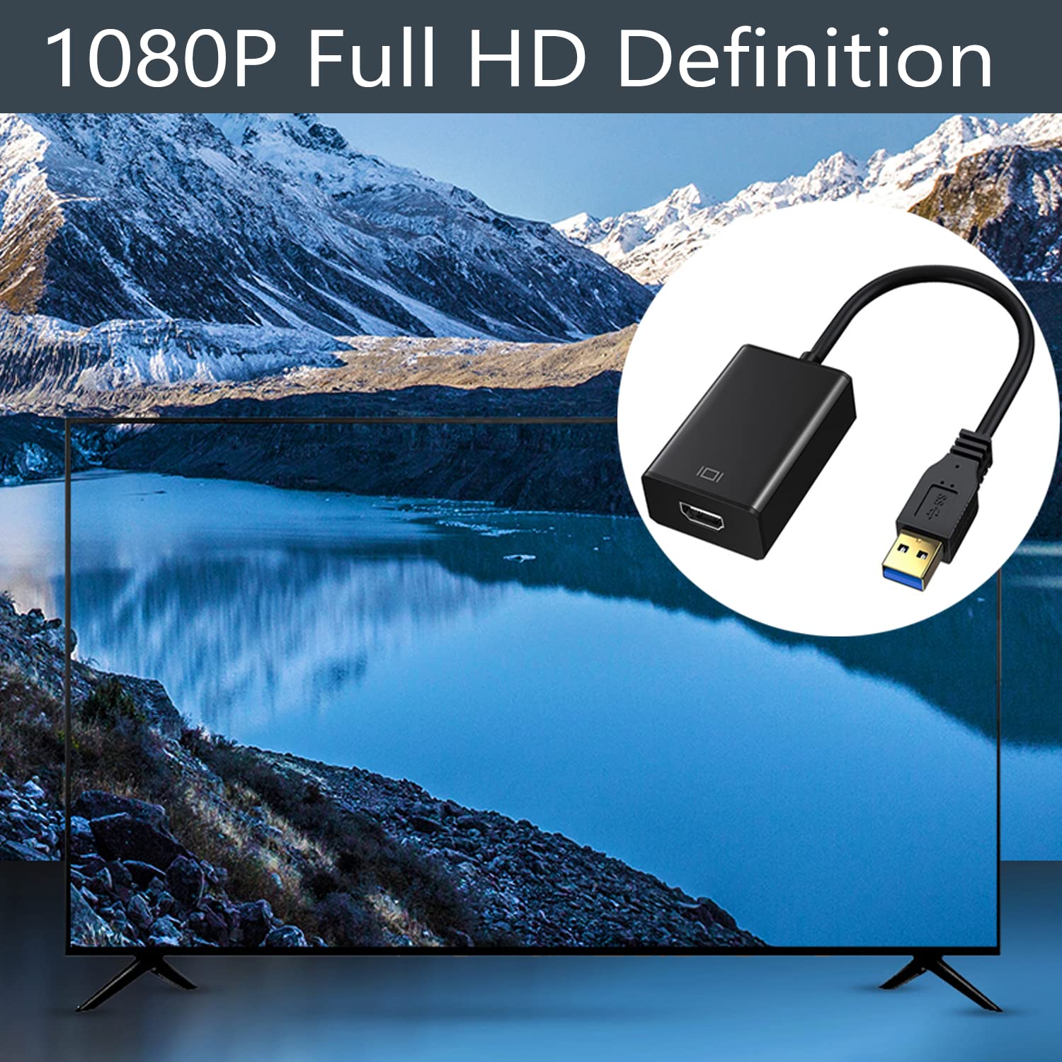 Adattatore da USB a HDMI, USB 3.0/2.0 a HDMI Audio Video Adapter HD 1080P Video Video Cavo Convertitore per PC, Laptop HDTV TV compatibile con Windows 7/8/10/XP