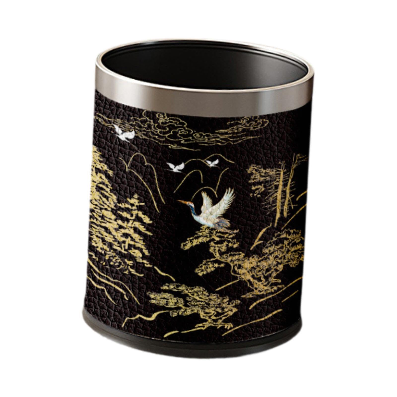 Fenteer Leather Trash Can Trash Bin Elegant Bedroom Bin Reusable Decorative Stylish Paper Basket Office Bins Wastebasket Rubbish Bins for Laundry Room Kitchen Hotel Toilet,Style A,Silver Rim