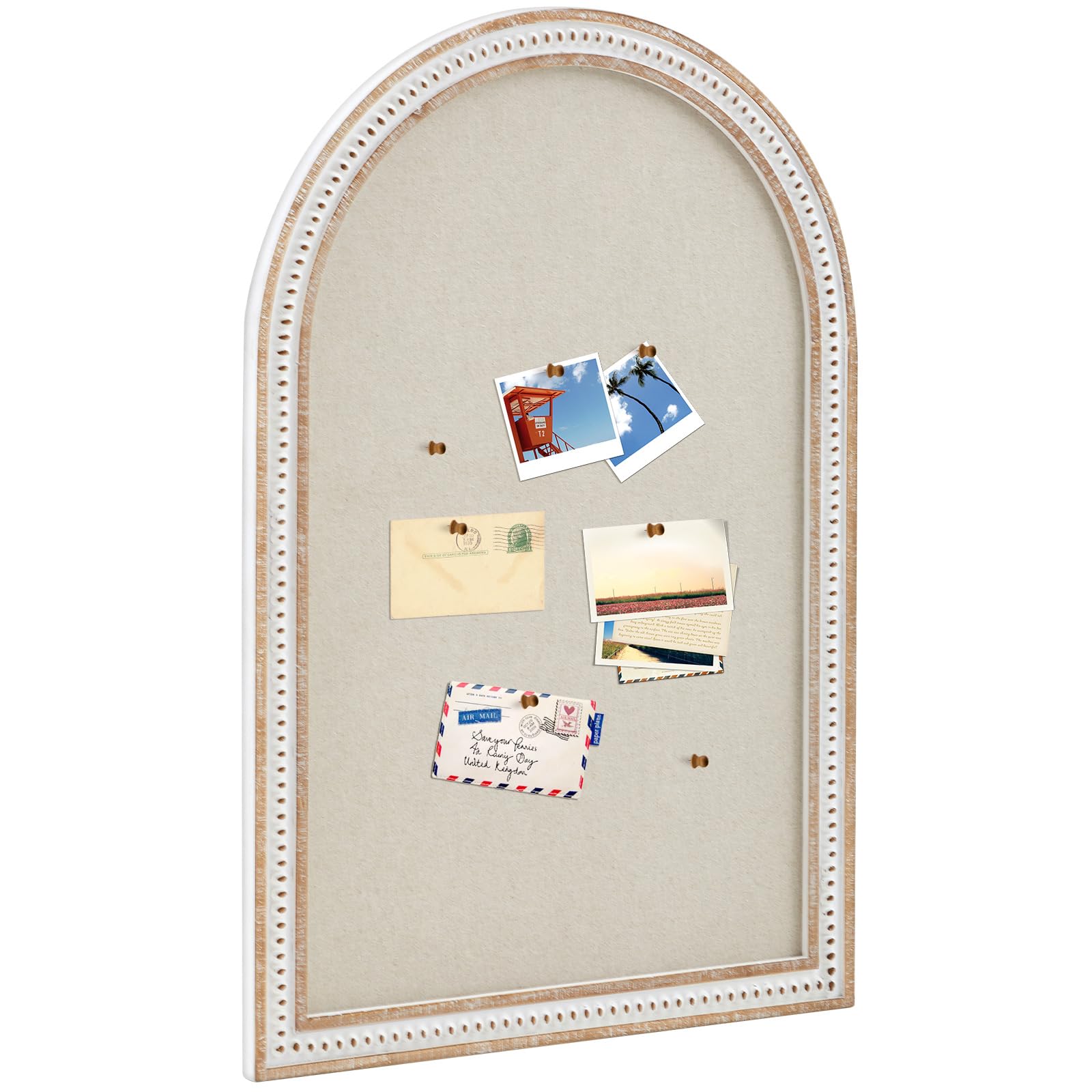 Wonderjune Vintage Bogen gerahmte Pinnwand Leinen Pinnwand Große Stoff Dekorative Pinnwand für Wand Verziertes Bild Memo Display Pinnwand für Home Office Bauernhaus (Weiß, 61 x 91,4 cm, Boho-Bogen)