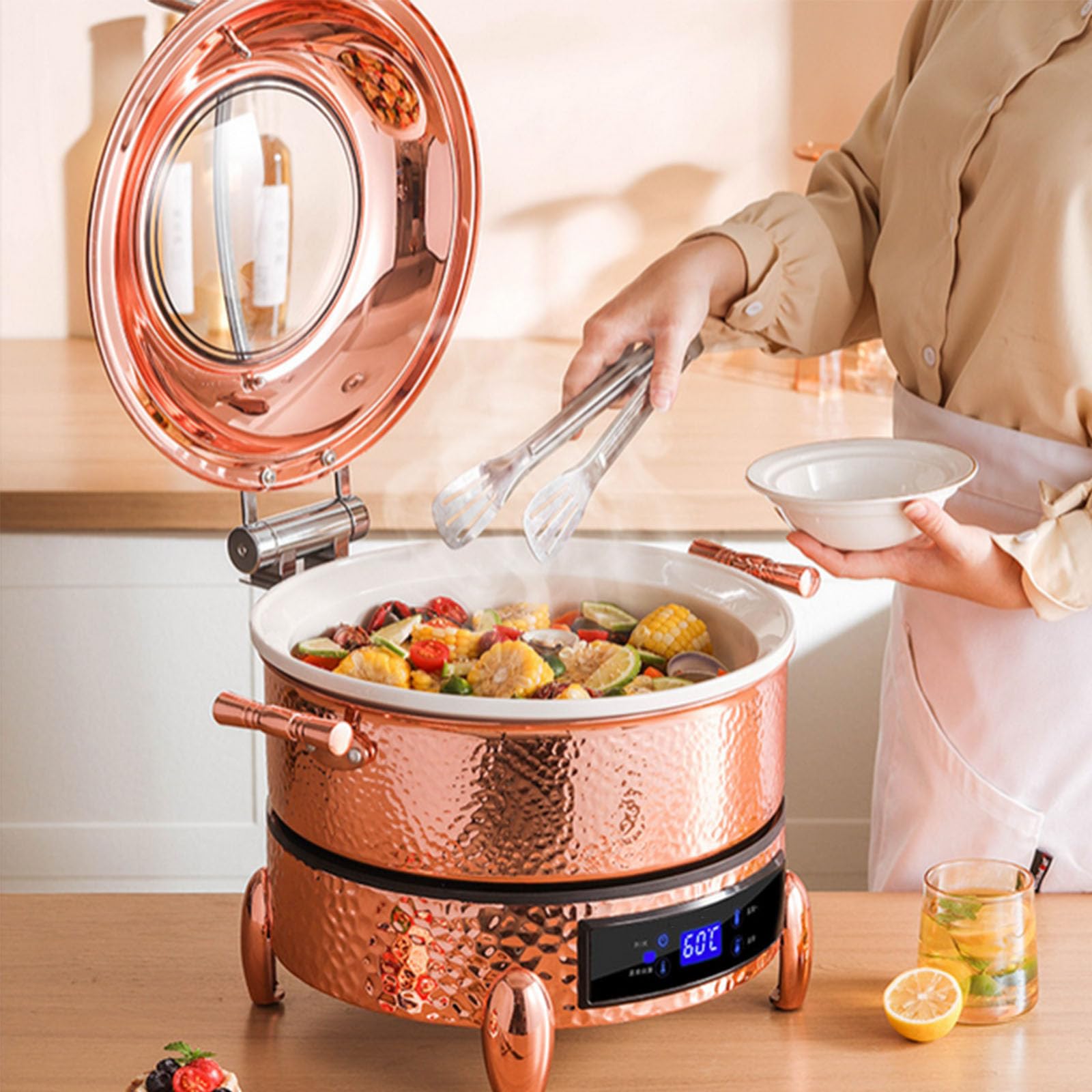 Forniture per Catering in Acciaio Inossidabile di Alta qualità 30°C ~90°C Set da Buffet Multifunzionale Chafing Dish 220V Facile da Pulire per casa e Ristorante